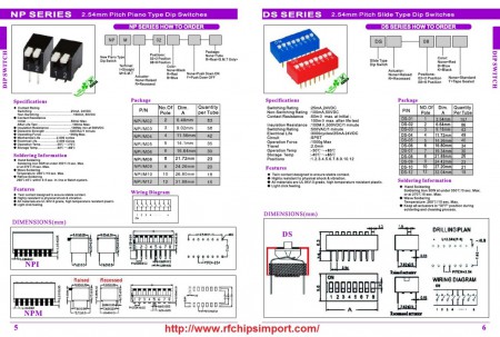 DIP SWITCHES NP SERIES  2,54mm Pitch Piano type